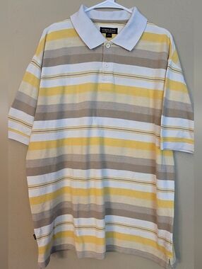 Koman Jeans Yellow & White Striped Polo Shirt